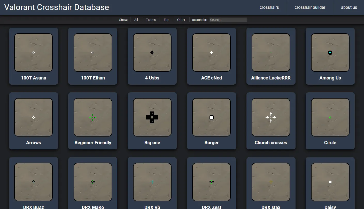 valorant crosshair database